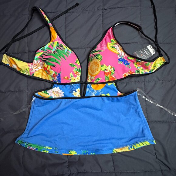 Bar III Women's Printed Plunge-Neck Tropical-Print Tankini - Size: Large - NWT - Picture 11 of 15